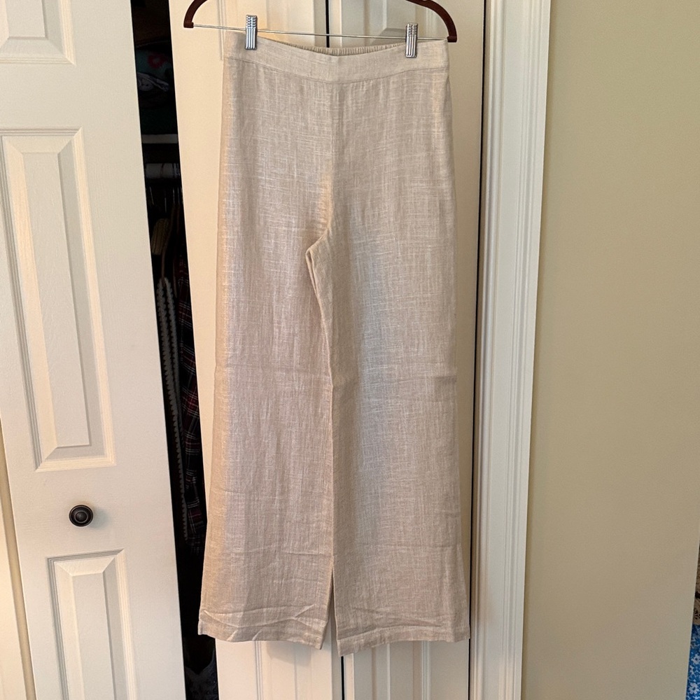 Elie Tahari Gold/Cream Wide Leg Linen Pants